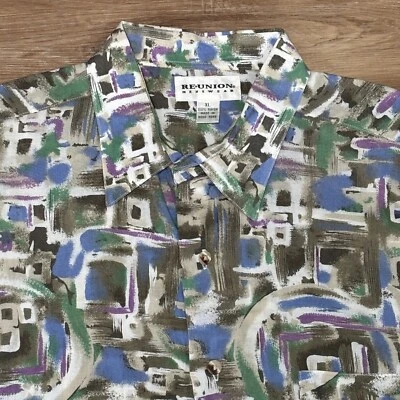 Vintage Rayon Abstract Shirt Mens XL 80s Art to Wear Reunion Menswear - Image 1 of 4