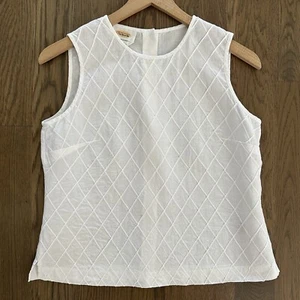 Talbots 100 % irisches Leinen ärmellos Diamantmuster Knopf hinten weiß 6/S - Bild 1 von 8