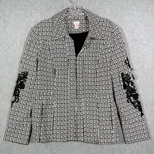 CHICO'S Ponte Jacke Damen 1/M schwarz weiß geometrische Applikationen - Bild 1 von 17