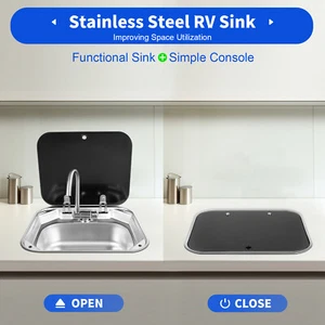 RV Sink Hand Wash Basin Kitchen Sink Stainless Steel Kit with Lid Caravan Camp - Picture 1 of 16