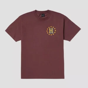 HUF Galactic Stack T-Shirt Eggplant Brown Relaxed Fit Crew Neck - Picture 1 of 4