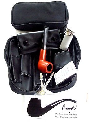 Pfeifentasche Angelo 2er mit Pfeife,Reiniger,Filter und mehr Lederoptik NEU! - Bild 1 von 2