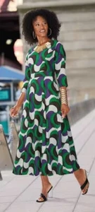 24W PLUS Ashro Blue Green Church Easter Dinner Party Rehani Maxi Dress - Picture 1 of 5