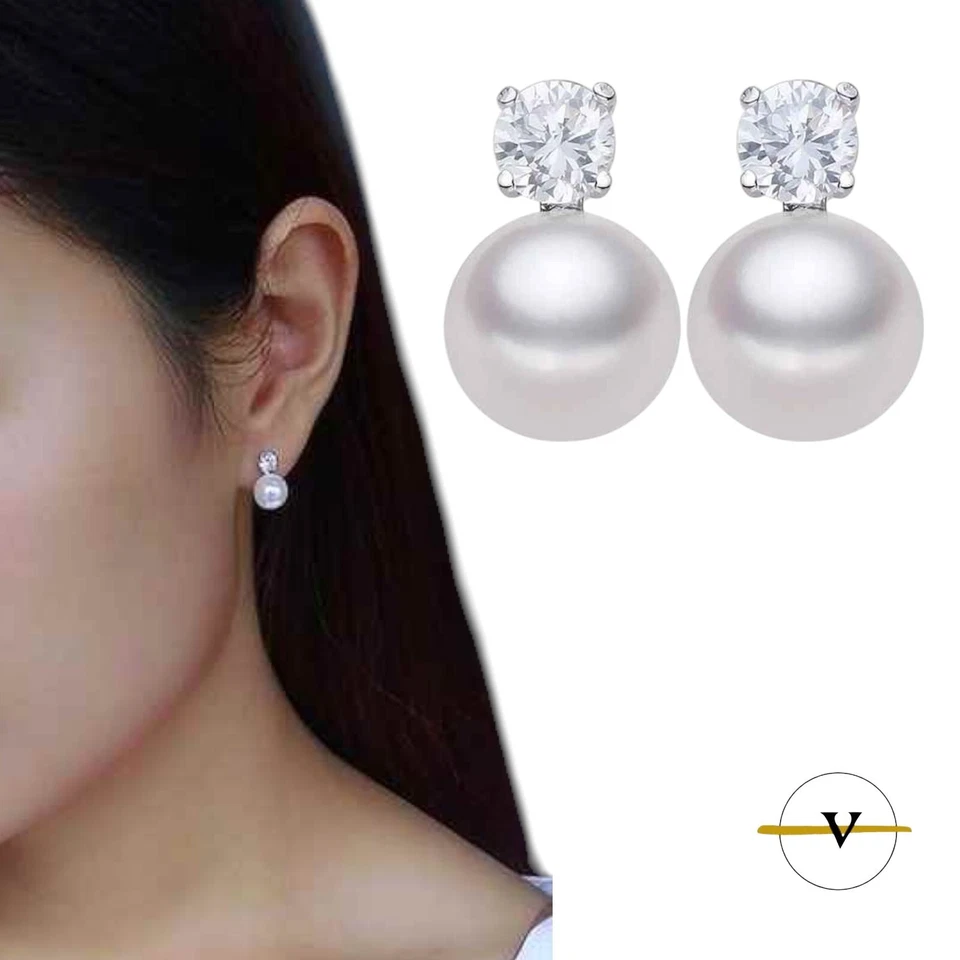 ORECCHINI DONNA A BOTTONE IN ARGENTO 925 CON PERLE E ZIRCONI RAGAZZA REGALO - Immagine 1 di 4