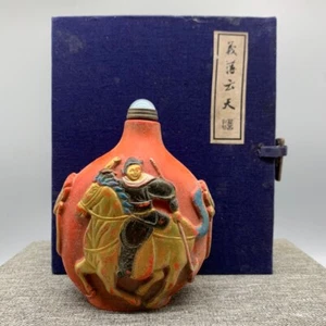 Collect china art cinnabar carved guan gong yu Riding horse Snuff Bottle $ box - Picture 1 of 9