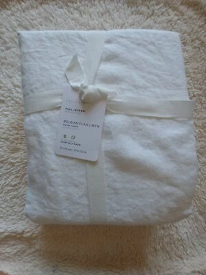 pottery barn belgian flax linen queen/full duvet original $279 white new - Image 1 of 2