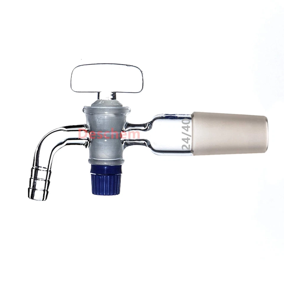 24/40 Glass Vacuum Adapter Bent Hose Connection Lab Stopcock Flow Control Valve - Image 1 of 1