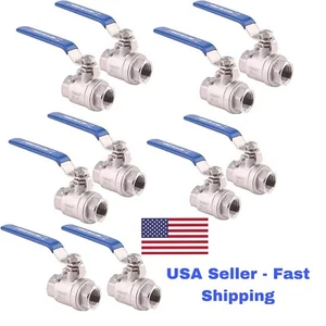 10 Pack 1/2" 2-Piece Full Port Ball Valve, S. Steel 316, NPT Threaded, 1000 WOG - Picture 1 of 7