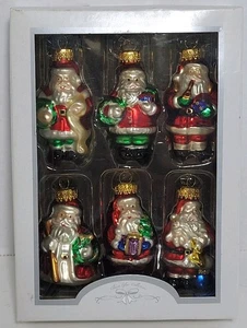 Set Of 6 Small Miniature Santa Claus Glass Christmas Ornaments - Picture 1 of 7