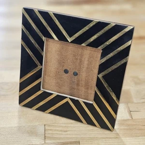 Chevron Black Resin Brass Inlay Picture Frame 6.5"x6.5" Fits 3.5"x3.5" Photo - Picture 1 of 12