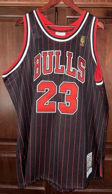 Michael Jordan #23 Bulls Alt. Road Black Pinstripes Jersey 1996-97! Size 52/2XL! - Image 1 of 4