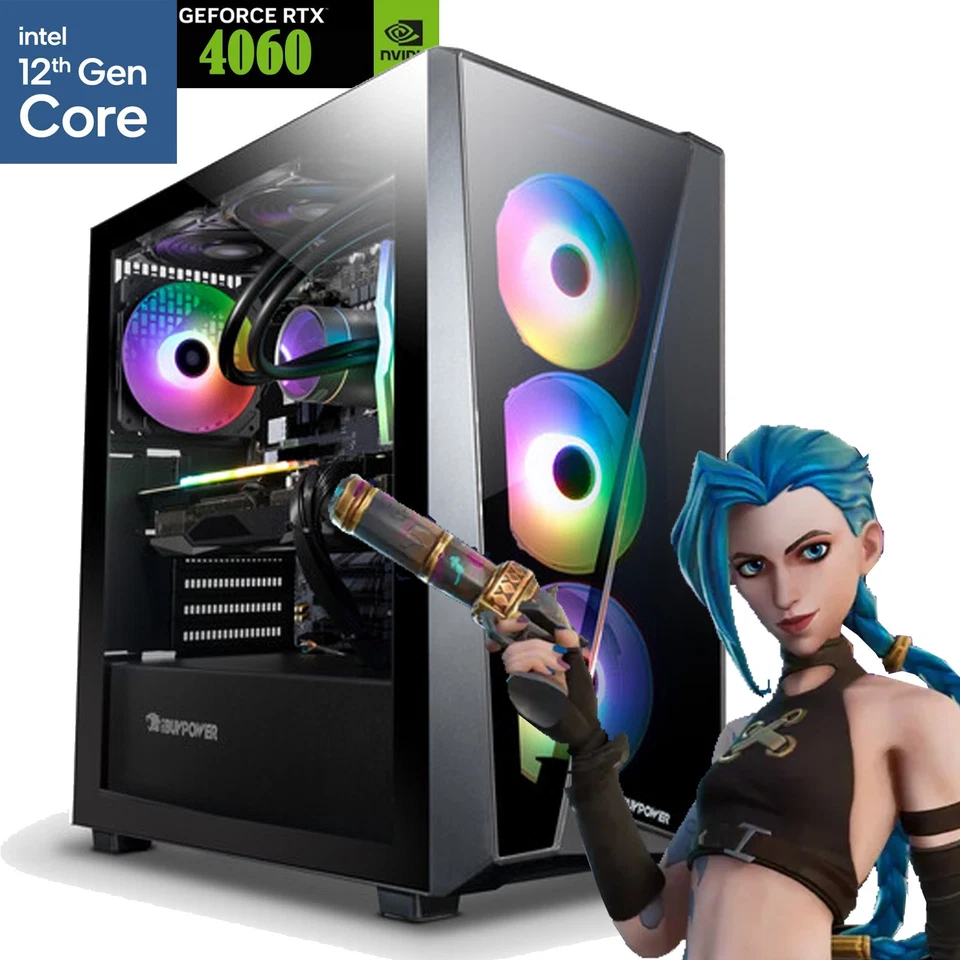 Gaming PC i5-12400F 32GB 1TB NVMe RTX 4060 ARGB Tower Windows 11 WiFi Ready - Image 1 of 4