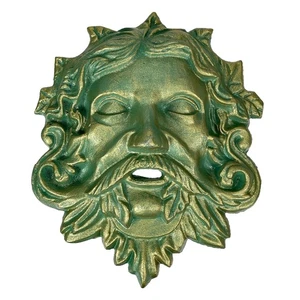 Cast Iron Celtic Green Man Wall Hanging Antiqued Verdigris Green Finish - Picture 1 of 9