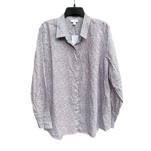 J Jill Women Size Large Tall Floral Button Front One Pocket Shirred Back Shirt - Picture 1 of 8