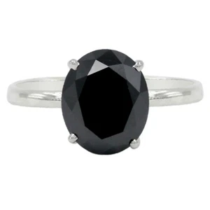 Ring 3,70 kt ovale Form 100 % natürlicher tiefschwarzer Diamant in 925 Sterlingsilber - Bild 1 von 4