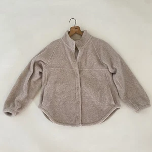 Outdoor Voices XS Beige Full Snap Jacket Mega Fleece Pockets Wool Blend Mock EXC - Picture 1 of 7