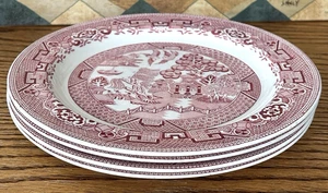 WILLOW Pink Set of 4 Dinner Plates 10" Wood & Sons England Enoch Woods Ware - Picture 1 of 9