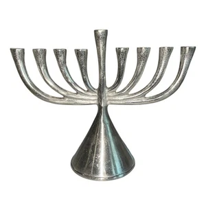HANNUKAH MENORAH Silver Tone 9 Branch Modern - Picture 1 of 7