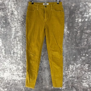 We The Free Size 27 Corduroy Frayed Hem Skinny Pants Yellow Button Zip - Picture 1 of 11
