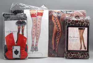 Leg Avenue Lot 4 Pantyhose Tights Thigh High Leopard Print Playing Cards Fishnet - Bild 1 von 7