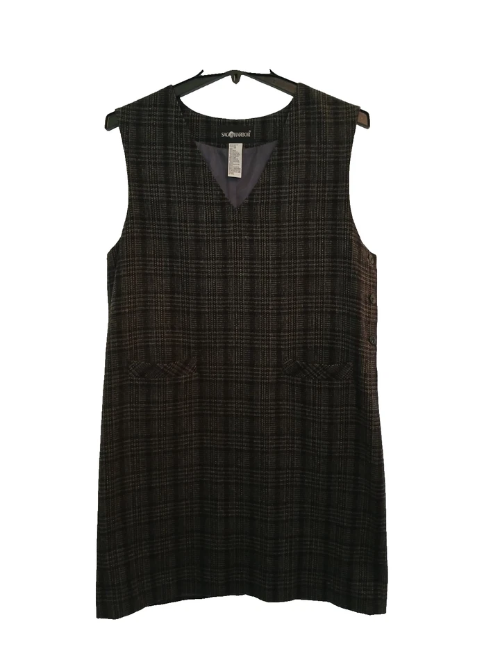 Wool Blend Plaid Jumper Dress Sleeveless V Neck CasualSag Harbor Womens Size 14 - Image 1 of 4