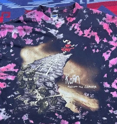 Vtg 1998 KORN Follow The Leader Double-sided AOP T Shirt 90s Band Tee Art Sz XL - Image 1 of 4