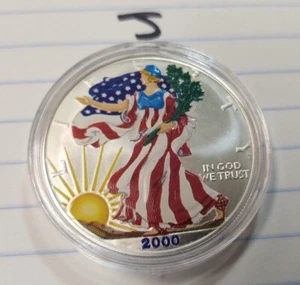 2000 PAINTED/COLORIZED AMERICAN SILVER EAGLE 1 oz 999 SILVER COIN IN CAPSULE (J) - Picture 1 of 4