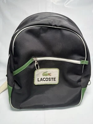 Rare LACOSTE Vintage Backpack Large M10 Retro Sports Black Cream Green - Image 1 of 4