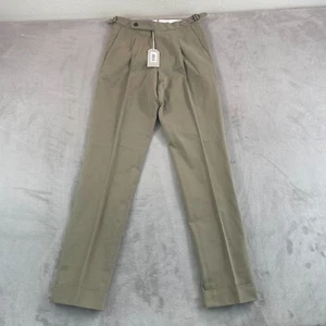 Natalino Single Pleat Brushed Cotton Trousers Men 28Lx34 Beige Side Buckles NWT - Picture 1 of 14
