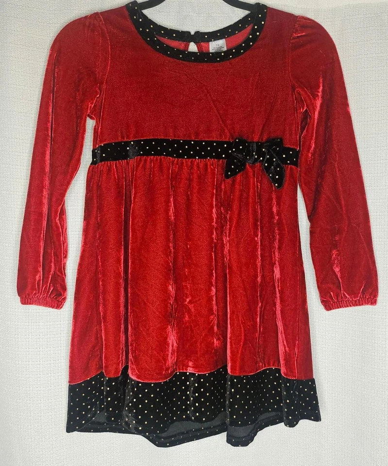 Avon красный бархат черный бант праздник Рождество прихоти платье девочек размер 7/8 - Изображение 1 из 4