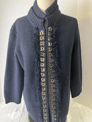 Cárdigan suéter de punto pesado azul marino talla S de Rachel Roy para mujer decoración de metal, flecos  Foto 1 de 4