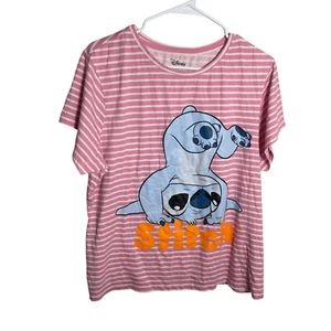 Disney T-Shirt Damen Large Rosa Gestreift Naht Kurzarm Rundhals Tee - Bild 1 von 9