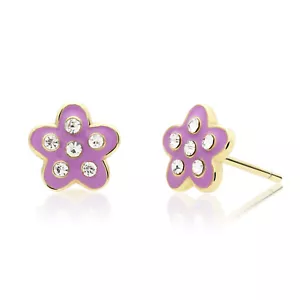 925 Sterling Silver Baby Flower Enamel CZ Stud Earrings Push-back Sleeper Studs - Picture 1 of 11