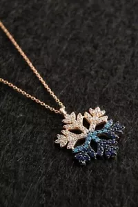1Ct Round Lab-Created Sapphire Diamond Snowflake Pendant 14k Rose Gold Plated - Picture 1 of 3