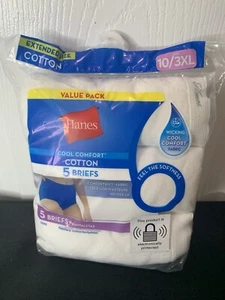 Paquete de cinco calzoncillos de algodón Hanes para mujer talla 10 3XL blancos sin etiquetas que absorben la humedad - Imagen 1 de 2