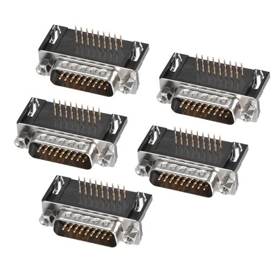 5pcs D-sub Connector Male Plug 26-pin 3-row Right Angle Port Terminal Black - Image 1 of 4