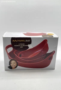 SET SRONEWARE ROSSO RACHAEL RAY 3 PEZZI ROTONDO BOLLA E MARRONE - Foto 1 di 5