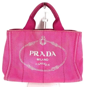 PRADA logo Canapa Bag Tote Bag Hand Bag Canvas pink - Picture 1 of 15