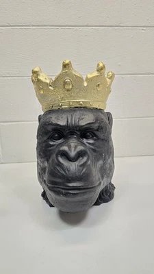 Cuenco o maceta cabeza corona gorila negra resina cerámica moldeada cerámica cerámica arte 15X15X10" Foto 1 de 4