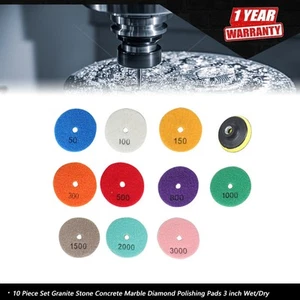 10 Piece Set Granite Stone Concrete Marble Diamond Polishing Pads 3 inch Wet/Dry - Picture 1 of 10