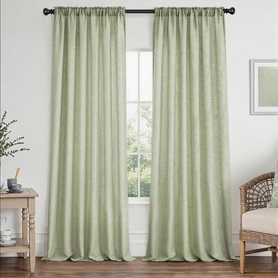 MIULEE Cortinas de Lino Verde Salvia W58XL72 - Juego de 2 Paneles para Salón Cama Foto 1 de 4