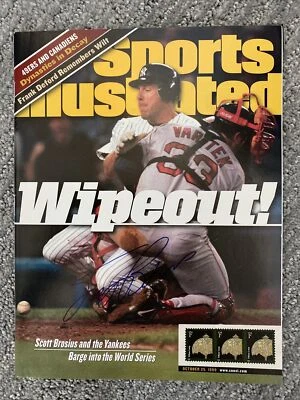Béisbol Sports Illustrated firmado por Scott Brosius 25-10-1999 WS New York Yankees Foto 1 de 2