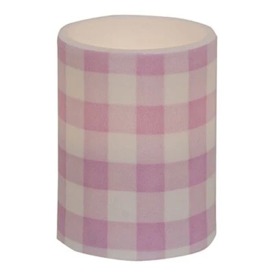 NEW FARMHOUSE PINK Pillar Candle WHITE TIMER LED 4"Tx 3"W Cottage CHECK Gingham - Image 1 of 2