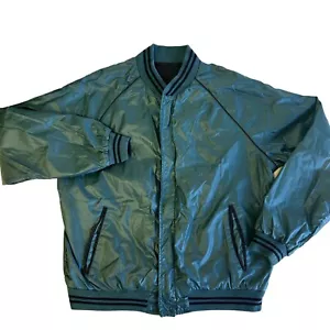 Vintage 80's Private Club Men SHINY TURQUOISE Bomber REVERSIBLE Black Jacket XL - Picture 1 of 9