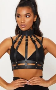 ❣️PLT Black Harness Top Faux Leather Body Harness Rave Festival BSDM❣️ - Picture 1 of 6