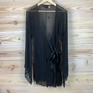 Fredericks of Hollywood Sheer Robe L/XL Black Lace Bell Flare Sleeve Whimsigoth - Picture 1 of 11