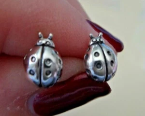 Sterling Silver TINY 9x6mm Ladybug Lady Bug Insect Stud Post Earrings! - Picture 1 of 5