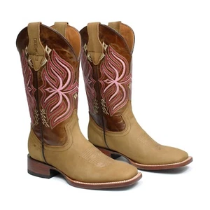 Women's Genuine Leather Western Cowgirl Boots Rodeo Square Toe Botas Vaqueras - Picture 1 of 7