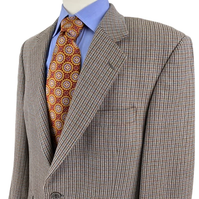 Magee Beige Light Brown Wool Geneva Houndstooth Check Blazer Sport Jacket 42R - Image 1 of 4