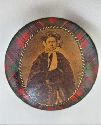 antique, VICTORIAN, TARTANWARE, PIN CUSHION WHEEL, McPherson, c1860's, LOVELY ! Cover